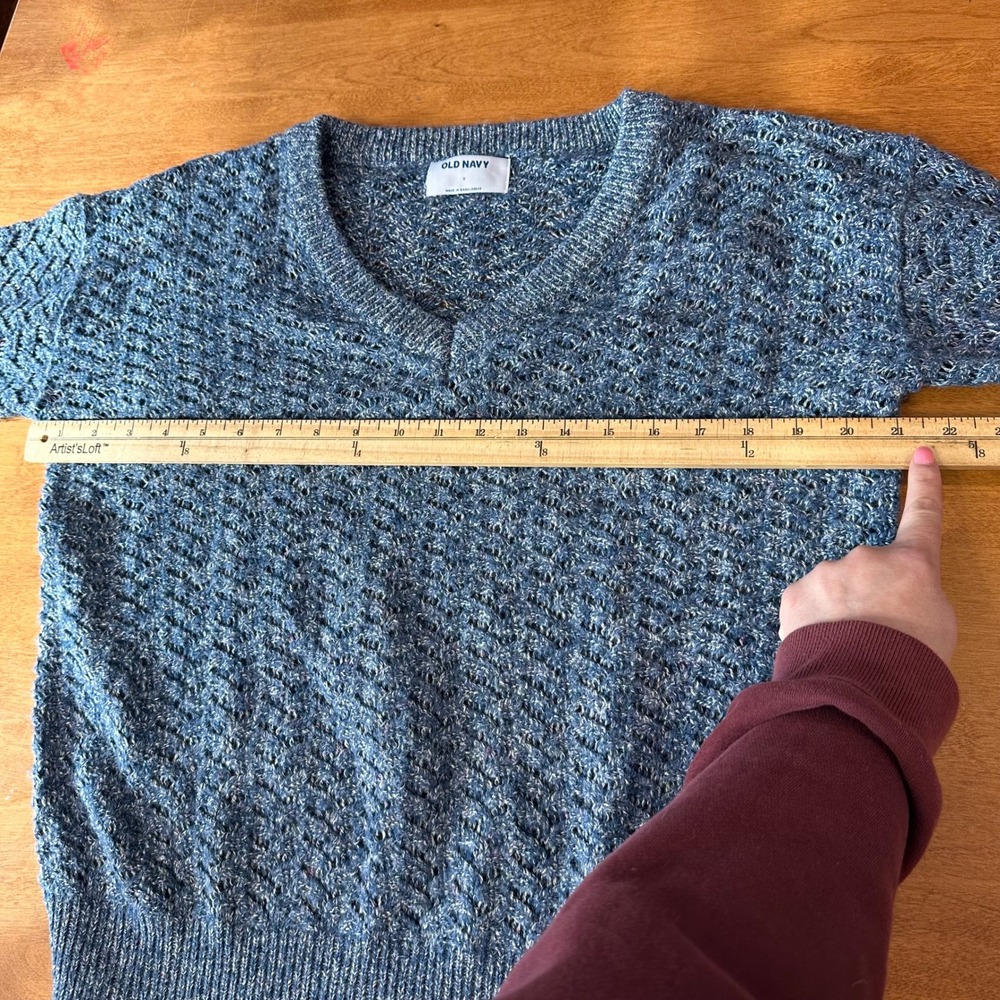 Old Navy V-Neck Pointelle Sweater Women S‎ Spacedye Chevron Open Knit Minimalist - Picture 8 of 9